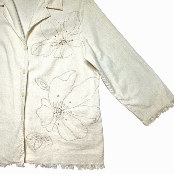 VTG Y2K Linen Blend Skirt Set M/L Top/Lt Jacket Floral Embroidery Requirements - Picture 10 of 16